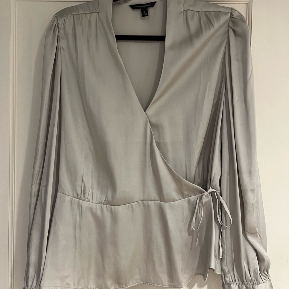 Banana Republic Light Gray Wrap Blouse